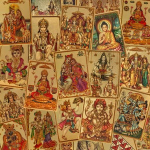 Hindu Gott Goldfolie Aufkleber - 2,2x3,2 Zoll (5,8x8,3 cm) - Krishna, Shiva, Lakshmi, Hanuman - Devotionalie Pooja Kunst - Hindu Festival Geschenk