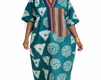 Handmade Adire Maxi Dress: Nigerian Tie Dye Kaftan, one size