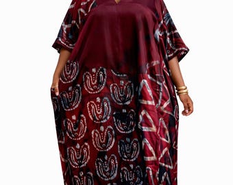 African Boubou Dress, Adire Kaftan Maxi Dress, Nigerian Wedding Guest Dress, Plus Size African Clothing