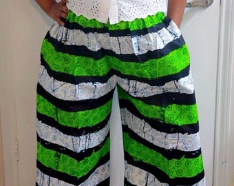 African Print Palazzo Pants: Wide Leg Trousers with Pockets XL-2X