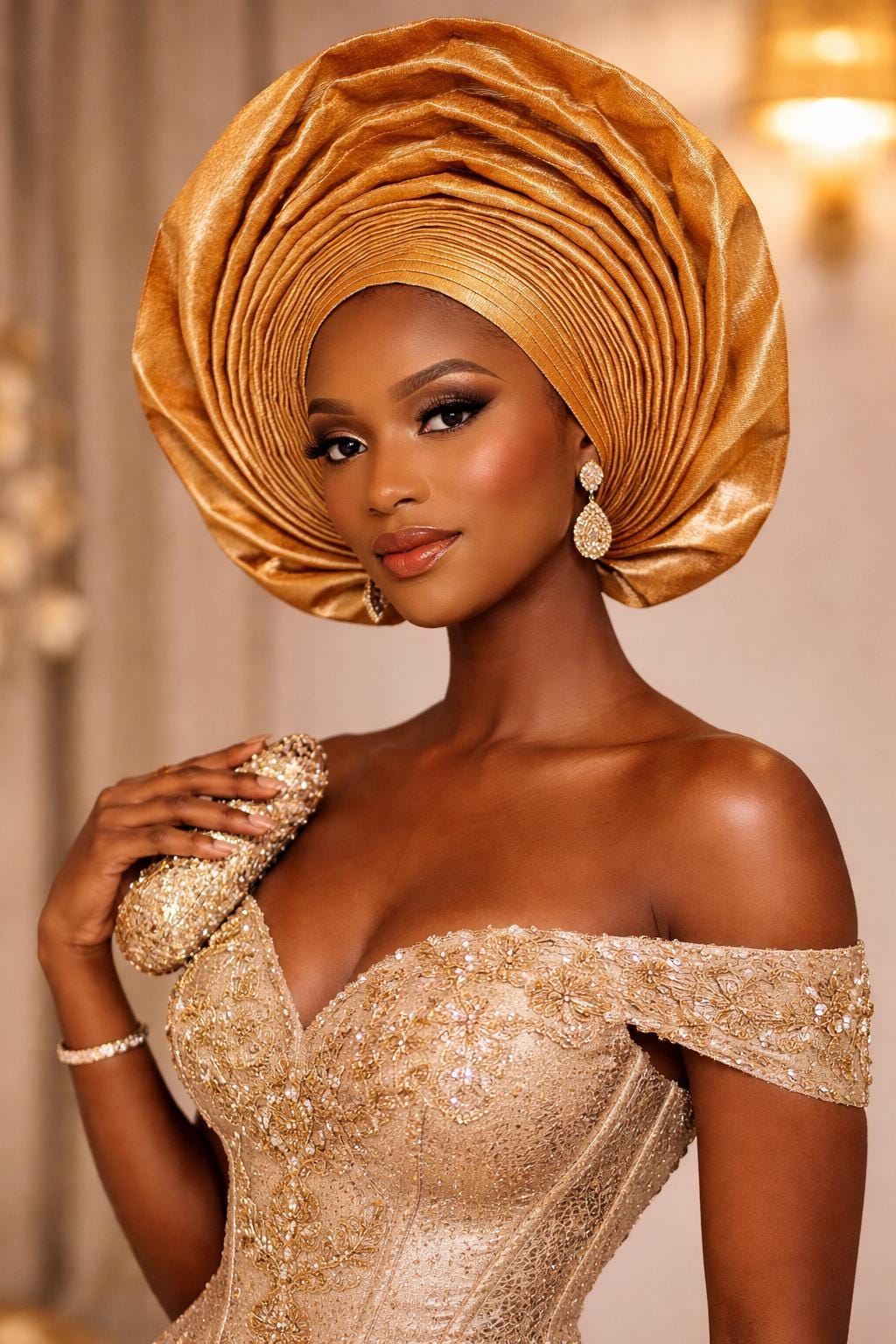 Gel Regolabile Aso Oke – Accessorio Artigianale In Cotone Nero, Donne