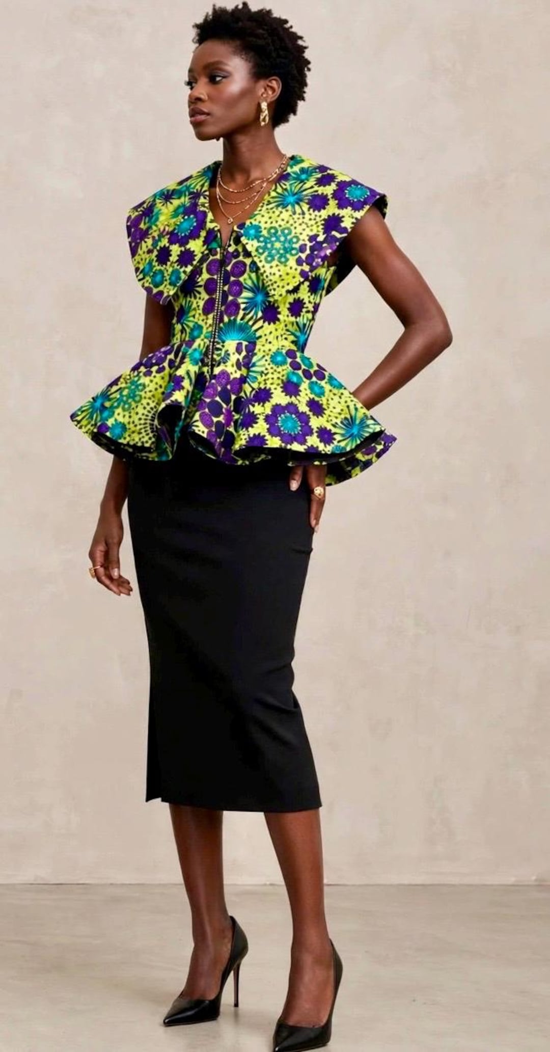 Ankara Peplum Blouse Green & Purple African Print Peplum Top - Etsy