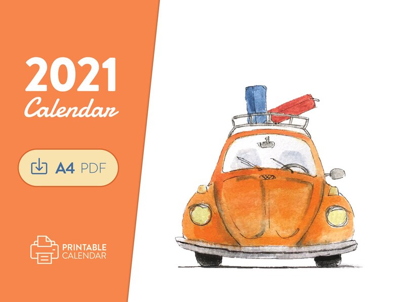 Let's Travel Classic VW Beetle Calendar Wall Calendar Etsy