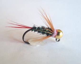 4 - Barbless Red Dart Jig. Euro Fly Fishing Flies. Tungsten Euro Nymphs.