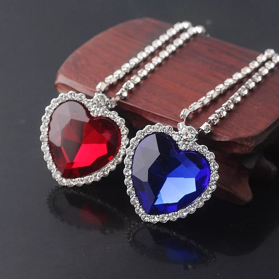 Silver CZ Diamond and CZ blue sapphire heart of the ocean necklace  “titanic” in 2023 | Ocean necklace, Ocean heart, Necklace