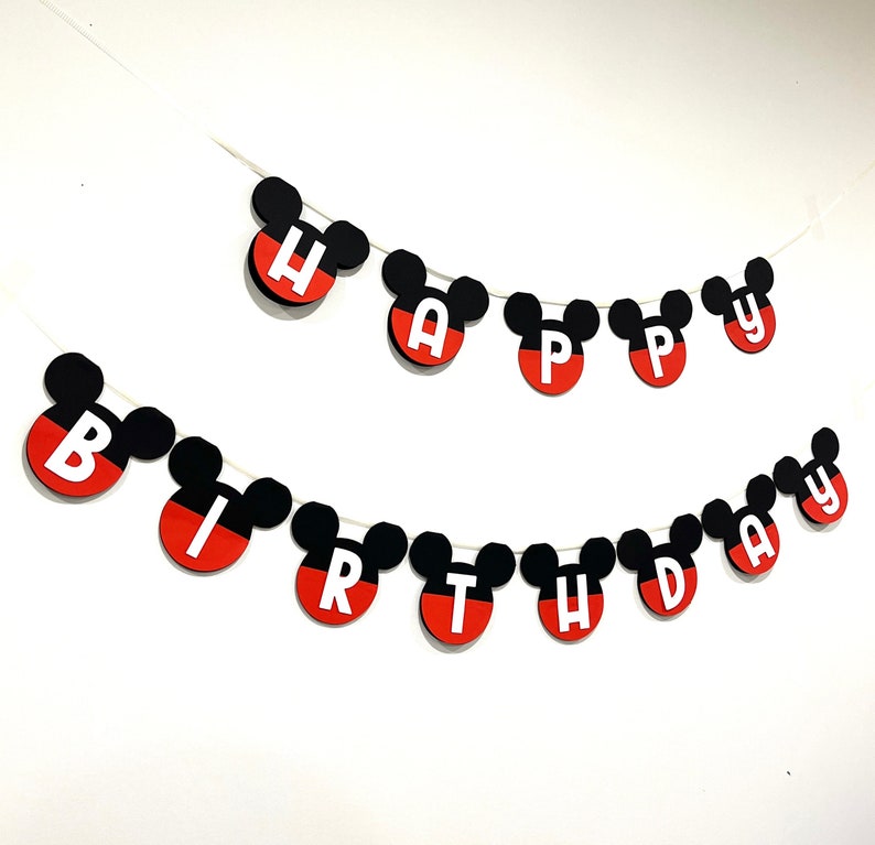 Mickey Mouse Birthday Banner, Birthday Decorations, Happy Birthday ...