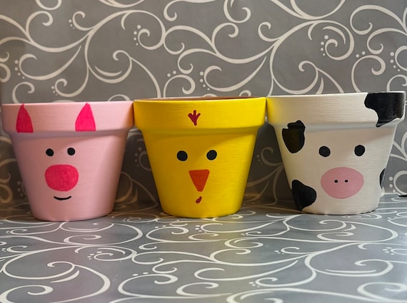 Farm Animal Flower Pot Set - Etsy