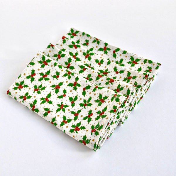 Christmas Holly Leaf Reusable Cotton Napkins | Christmas table decor | Festive Holiday Serviettes | Sustainable Eco friendly cloth napkins