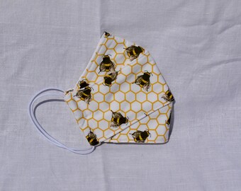 Bee Reusable 3D Face Mask/Origami Face Mask/Anti Fog Face Mask/Mask with Filter Pocket/Cotton Face Mask/Reusable Face Covering/Nose Wire