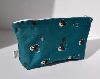 Green Otter Makeup Bag | Otter Gifts | Eco Cosmetics Bag | Pencil Case | Wash Bag | Toiletries Bag | Reusable Pad Bag | Accessory Bag