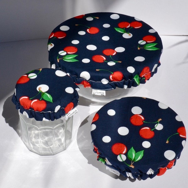 Reusable Bowl Covers | Cotton Bowl Covers | Food Lids | Eco Friendly Gift | Leftover Cover | Zero Waste Kitchen Accessory | Cherries