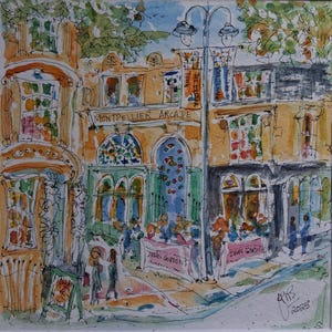 John Gordon&#39;s Wine Bar, Montpellier, Cheltenham Original watercolour and ink painting, with white mount under glass and white wood frame
