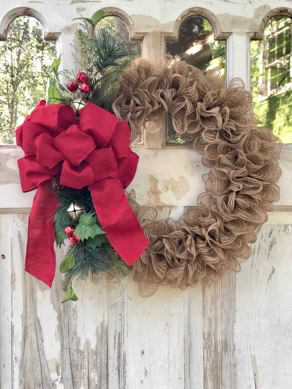 Burlap Christmas Wreath red Bow Christmas Wreath burlap Holiday