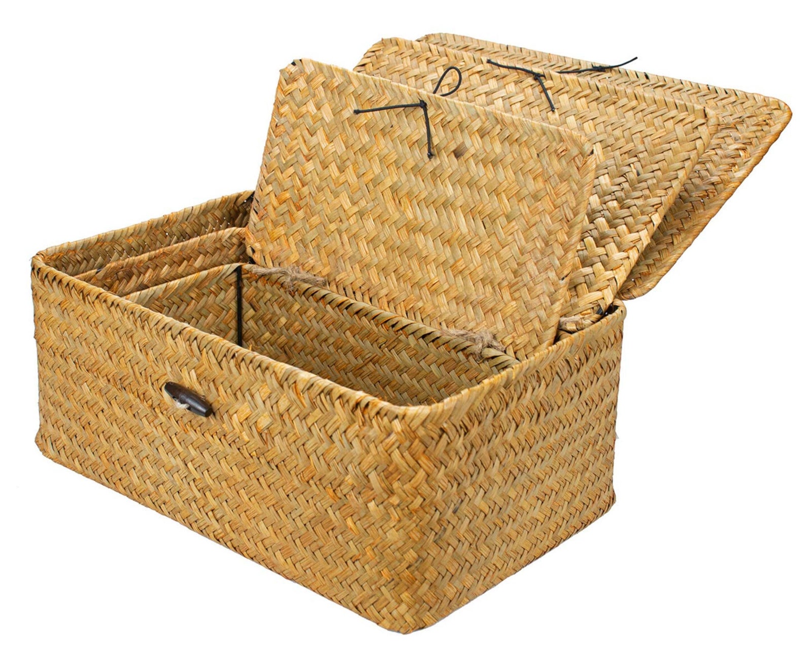 Woven Wicker Storage Bins with Lid Set of 3 Rectangular Etsy