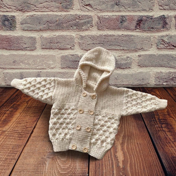 Baby / Childs Aran Hooded Jacket/Cardigan knitting pattern PDF Hooded Jacket  Aran Cardigans 18-26" Aran worsted 10ply PDF Instant download