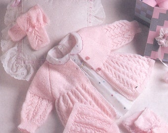 Baby Boy Girl 4 Ply Jacket & Accessories Mittens Bootees Bonnet   Knitting Pattern  - Size  16", 18", 20"     Instant download