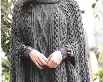 Aran 10 Ply Aran Tweed Cape/Poncho  Knitting Pattern   Size:  32/34"-40/42"/ 81/86-102/107cms         Instant download