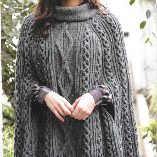 Aran 10 Ply Aran Tweed Cape/Poncho Knitting Pattern Taille : 32/34"-40/42"/ 81/86-102/107cms Téléchargement instantané