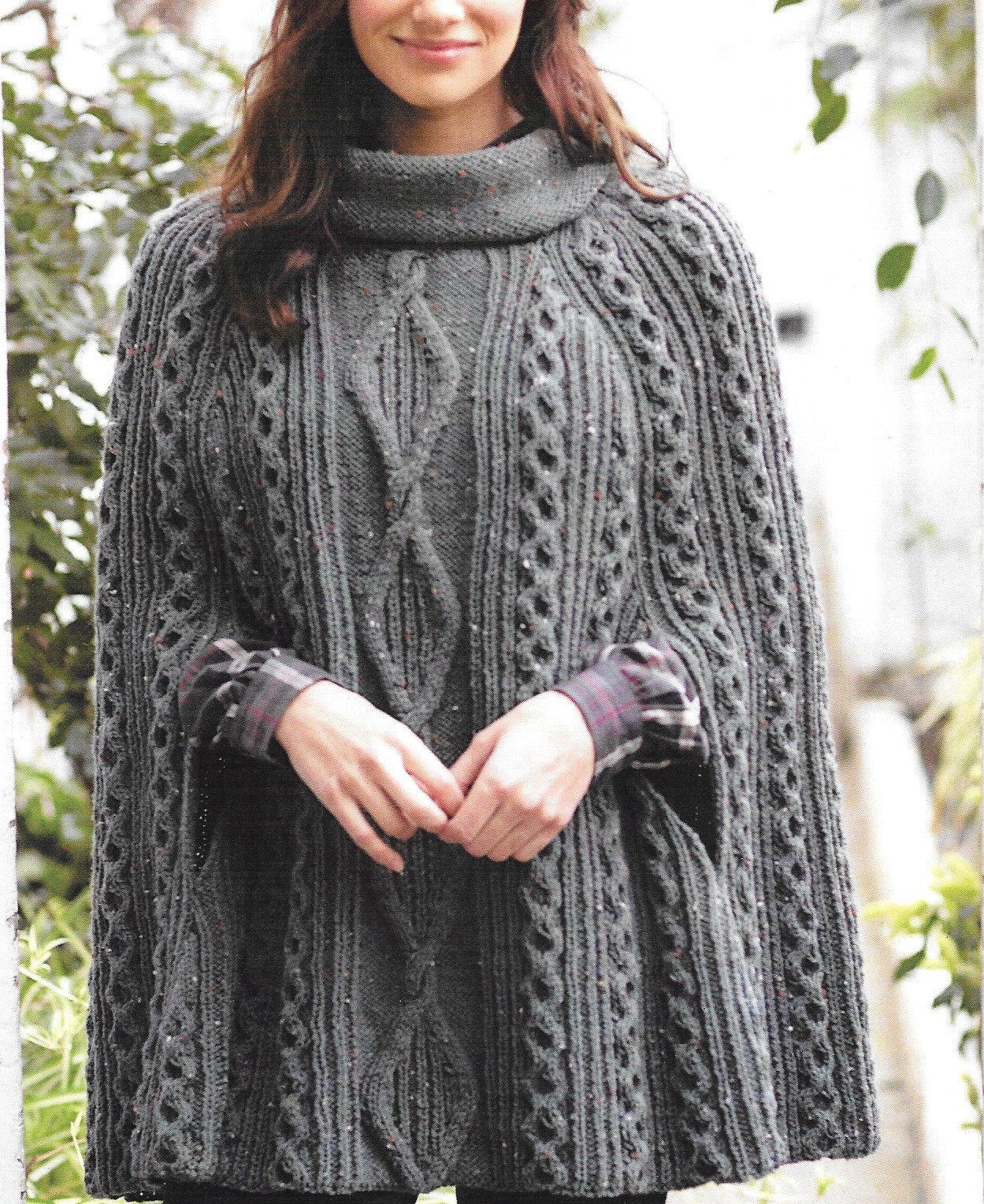 Aran 10 Ply Aran Tweed Cape Poncho Knitting Pattern Size 32 34