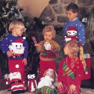 Children's Christmas Jumper & Knitted Toys DK Knitting Pattern  Father Xmas, Snowman, Xmas Tree, Ange, Cracker PDF instant download