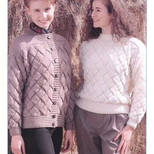 Vintage 80s style Jumper Cardigan Jacket DK Double Knitting 8 Ply Knitting Pattern  Size:  32-40", 34-36", 38-40"  Instant PDF download