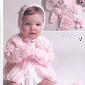 Baby Boy Girl 4 Ply Jacket & Accessories Mittens Bootees Bonnet Knitting Pattern Size 16, 18, 20 Instant download image 2