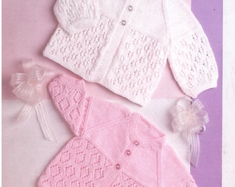 Baby 4 Ply Cardigan / Matinee Jacket  2 Designs   Knitting Pattern  - Size  16 - 18  / 41 - 46cm    Instant download