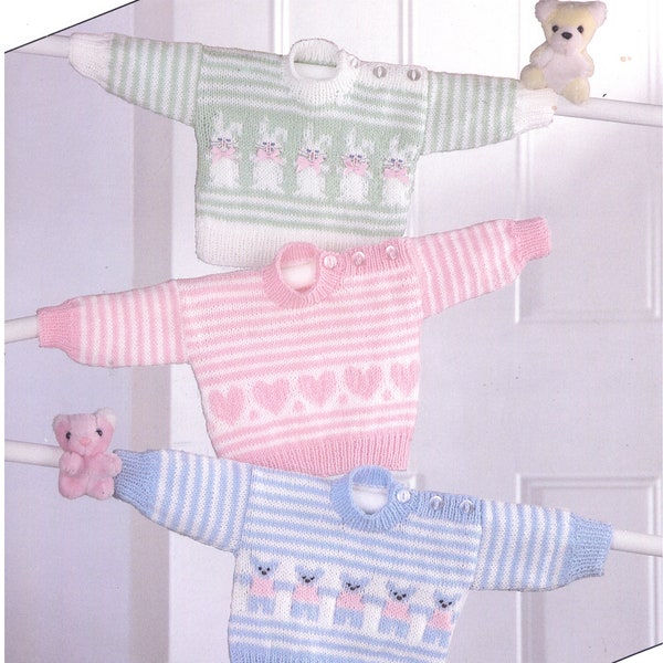 DK Double Knitting Baby's Jumper Easter Rabbit, Love Hearts, Teddy Bear Knitting Pattern  - Size  16-20"    Instant download
