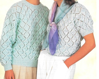 Unisex DK Double Knit 8 Ply Long or Short Sleeved Sweater/Jumper Knitting Pattern  - Sizes: 30-44"   Instant download