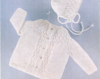 Vintage Baby Smocked Jacket & Bonnet Set  DK Double Knit 8 Ply  Knitting Pattern  - Size  18 - 20"     Instant download