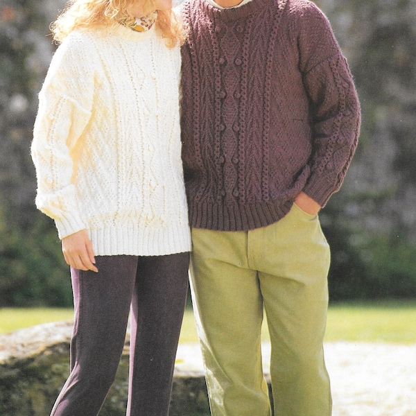 Aran 10 Ply Unisex Jumper/Sweater Cable Knit Knitting Pattern   Size:  30-44"/ 76-112cms         Instant download