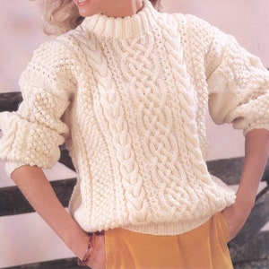 Adult Classic Aran Jumper/Sweater Cable Sweater Knitting Pattern 10 Ply - Size 32-44"/ 80-110 cms   Instant download