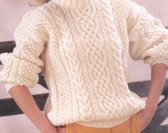 Adult Classic Aran Jumper/Sweater Cable Sweater Knitting Pattern 10 Ply - Size 32-44"/ 80-110 cms   Instant download