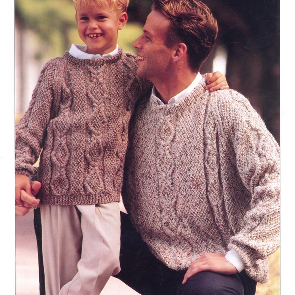 DK Double Knitting Round Neck Patterned Cable Jumper Sweater Adult Child  Knitting Pattern - Size 26-44"   Instant download