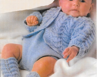 Vintage Baby 4ply Jacket, Rompers and Socks  Knitting Pattern    - Size:  To fit 3-12 months   Instant download