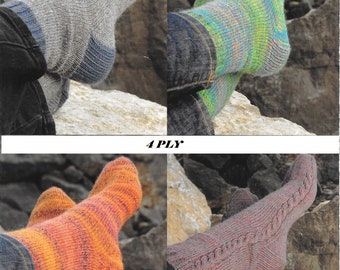 4 Ply Socks - 4 Designs  Knitting Pattern  One Size      Instant download