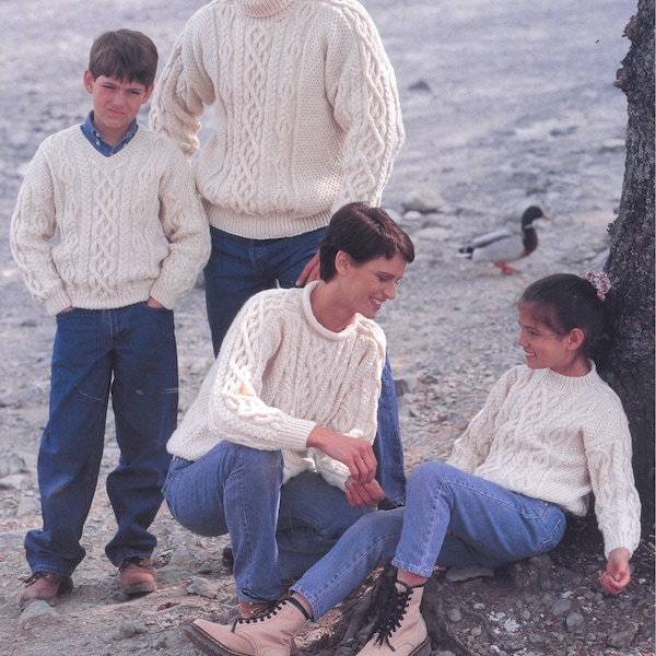 Child / Adult Classic Aran Jumper/Sweaters Cable Sweater Knitting Pattern 10 Ply - Size 26-46"/ 66-117 cms   Instant download