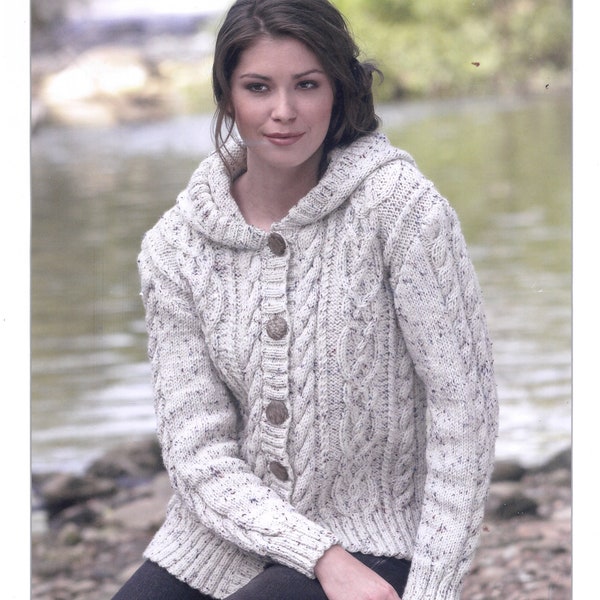 Aran Hooded Cardigan Zopfmuster - Größen 32-42" Sofortiger download