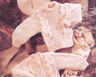 Baby's/Child's Aran 10 Ply Cardigan Jumper & Mitten Set  Cable Knitting Pattern - Sizes 16-30"/41-76 cms   Instant download