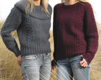 Aran 10 Ply Unisex Cabled Raglan Sweater/Jumper Knitting Pattern   Size:  32-42" / 81-107cms            Instant download