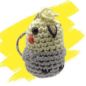 Mini Crochet Cockatiel – 2-Inch Grey & Yellow Bird Keyring, Bungee, or Standalone Plush!