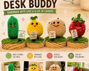 Funny Crochet Fruit & Veg Desk Buddy, Handmade Office Gift, Amigurumi Desk Decor, Stress Relief Coworker Gift