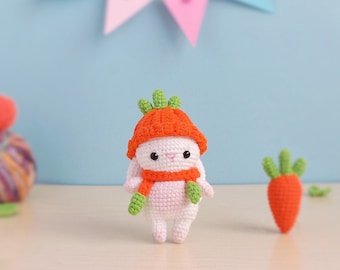 Rabbit Amigurumi Crochet Pattern: Mini Bunny, Carrot Keychain (PDF File)