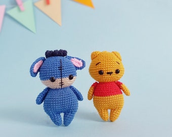 Small yellow bear and donkey amigurumi pattern | childhood bear crochet pattern | Handmade yellow bear crochet keychain tutorial | PDF file