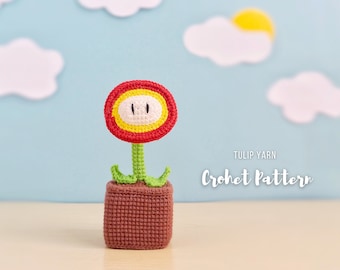 Fire flower crochet pattern | Game inspired DIY crochet plant | flower in a box plush pattern | PDF plumber pipe amigurumi tutorial