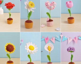 Paquete de patrones de flores de crochet: rosa, tulipán, girasol y margarita (PDF)