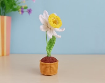 Narcissus flower crochet pattern | Crochet rose pattern | crochet plant in a pot | PDF flower amigurumi pattern