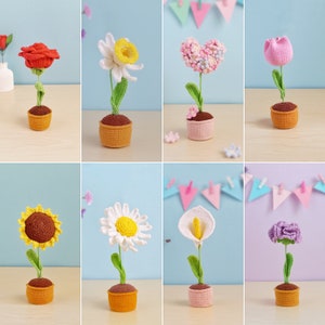 Crochet Flower Patterns Bundle: Rose, Tulip, Sunflower, Daisy (PDF)