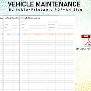 Vehicle maintenance tracker, vehicle maintenance record, vehicle maintenance checklist, vehicle maintenance sheet, Editable and Printable