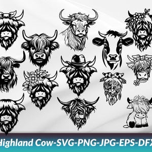 Highland cow svg bundle - Highland Cow svg - Highland Cow Bundle 1 - svg - dxf - eps - png - Vector - Silhouette - Cricut - Laser